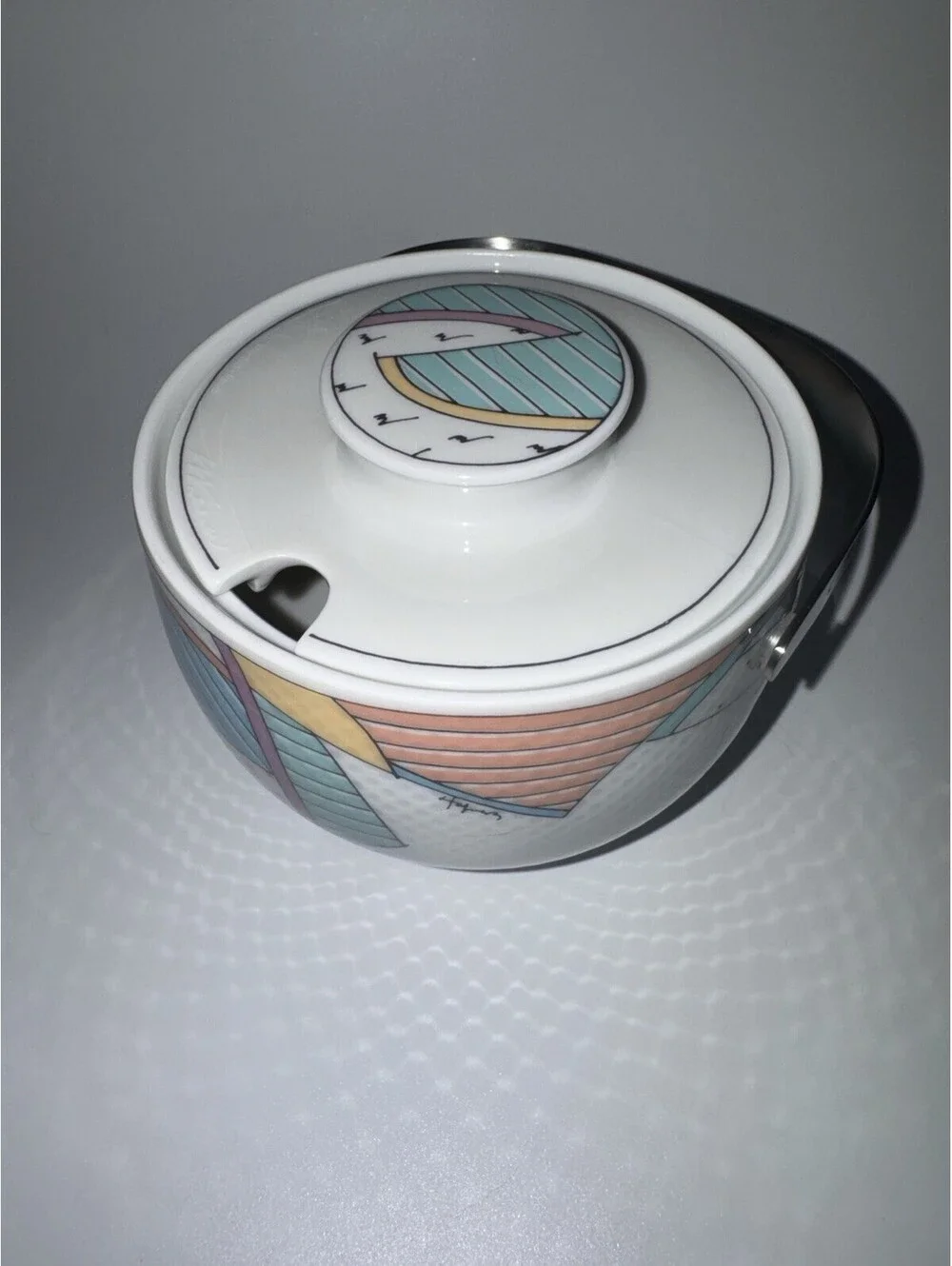 Rosenthal Century New Wave porcelain sugar bowl w/ lid & saucer Dorothy Hafner